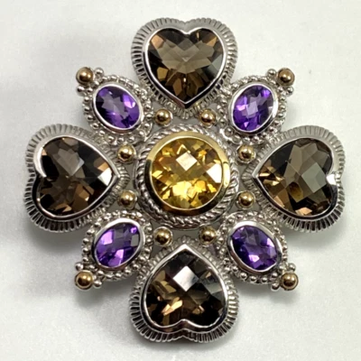 Pingente/broche Judith Ripka prata esterlina 0,925 e ouro 14k várias pedras preciosas - Imagem 1 de 4