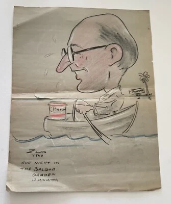 Una noche en el jardín Balboa única 1940 caricatura pastel firmada Zeus Foto 1 de 4