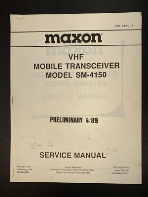 MAXON 1988 SM-4150 VHF Mobile Transceiver Service Manual SVC4150A - Image 1 of 3