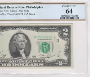 1976 $2 Dollar Philadelphia Rare 4 Digit Star Serial Number 00005401* PCGS 64 - Picture 1 of 3