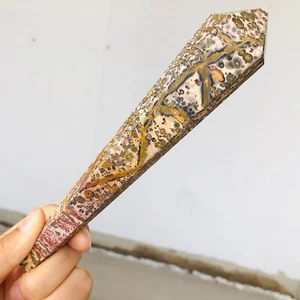 Varita de cuarzo cristal piedra leopardo natural 196 g punta Reiki mineral curación R416 - Imagen 1 de 20