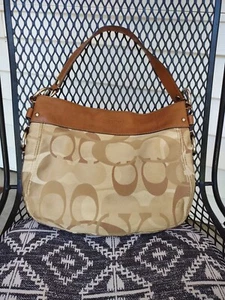 COACH Zoe Optic F14711 Tan Signature Sateen Hobo Medium Shoulder Bag Purse - Picture 1 of 11