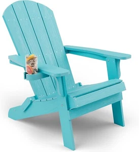 Outside Lawn Chair Foldable Adirondack Garden Folding Chairs W/Cup Holder Chair - Picture 1 of 5