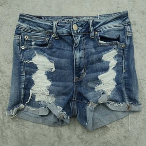 American Eagle Shorts Damen 6 blau mittelhoch Stretch Denim Jorts abgenutzt - Bild 1 von 10
