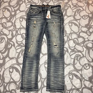 Rock Revival Haven Alt Straight Distressed Denim Jeans Size 33 X 32 NEW* - Picture 1 of 8