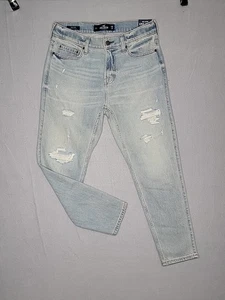 Pantalones de mezclilla Hollister PARA HOMBRES Crop Taper Epic Flex lavado ligero desgastado talla 30x32 - Imagen 1 de 12