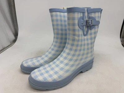 Botas de lluvia Western Chief Grunge guinga para mujer azul hebilla tacón bloque - 10 Foto 1 de 4