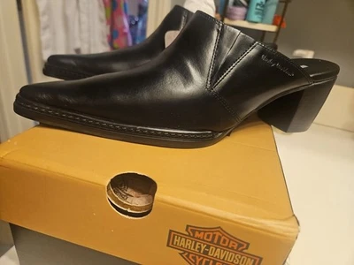 Harley Davidson Nico Women Girl Black Leather Slip-On Mules Size 7.5M Shoes HD  - Image 1 of 4