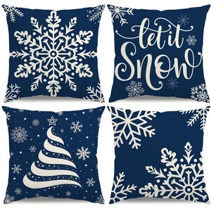 Christmas Pillow Covers 18x18 Blue Christmas Decorations Snowflake Throw Pill... - Picture 1 of 7