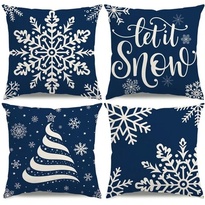 Christmas Pillow Covers 18x18 Blue Christmas Decorations Snowflake Throw Pill... - Image 1 of 4