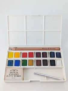 Vintage Windsor & Newton Ratre Malkasten Gaumenkoffer Handgerät 12 Aquarelle  - Bild 1 von 11