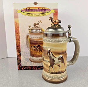 Tiere der Prärie Wild Mustang Stein Bierkrug Anheuser Busch 1997 Gerz GL15 - Bild 1 von 22