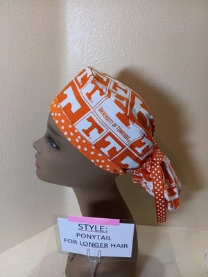 Tennessee Vols Block Univeristy Women's Ponytail Surgical Scrub Hat/Cap Handmade - Image 1 of 4