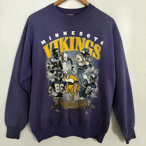 Vtg 1998 Minnesota Vikings Sweatshirt Mens L Crewneck Thrashed Moss Carter Reed - Picture 1 of 13