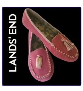 LAND'S END Size 6W Pink SUEDE TASSELED SLIP-ON MOCCASINS LOAFERS DRIVING SHOES - Picture 1 of 15