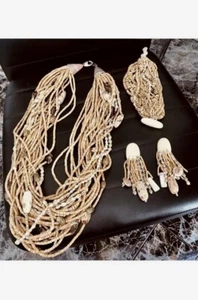 GERDA LYNGGAARD MONIES DESIGNER SOMMER MUSCHEL SET: OHRRINGE, ARMBAND, CLIPS SELTEN - Bild 1 von 8