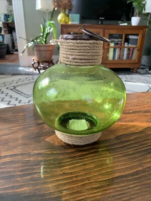 GLOBO DE VIDRIO REDONDO EN RELIEVE VERDE COLGANTE O LINTERNA DE VELA DE PIE con Cuerda Foto 1 de 4