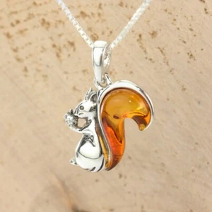 BALTIC AMBER SQUIRREL STERLING SILVER PENDANT - Picture 1 of 6