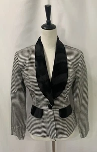 Vintage 90’s My Michelle Black White Gingham Velvet Blazer Jacket 9/10 Retro 80s - Picture 1 of 16