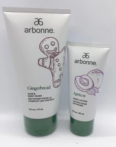 2 Pcs Set Arbonne Gingerbread Hair & Body Wash 6oz Apricot Hand Lotion 2oz Lot - Picture 1 of 6