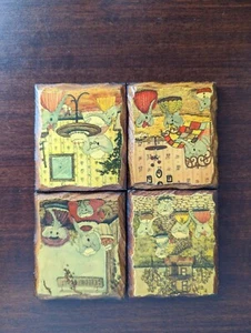 Set Of 4 Wall Hanging Elephant Family In Clothes Wooden Art Decoupage Decor  - Picture 1 of 22