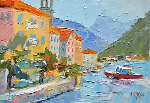 Perast Montenegro Painting Original Oil Art 8x6" Travel Gifts Landscape European - Picture 1 of 5