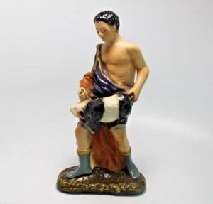 Vintage 9" Shepherd w/Pig Creche Nativity Ceramic Figurine Swine-Herder  Unusual - Picture 1 of 21