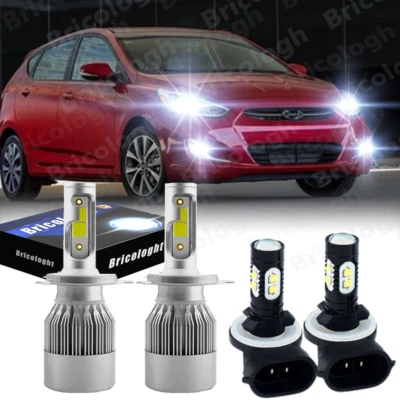 For Hyundai Accent 2000-2017 - H4 9003 881 LED Headlight + Fog Light Combo Bulbs - Image 1 of 4