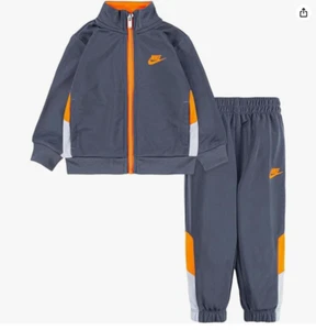 Nike Little Boys Full Zip Tricot Jacket and Pants 2 Piece Set Grey/Orange, 4 Yea - Picture 1 of 2