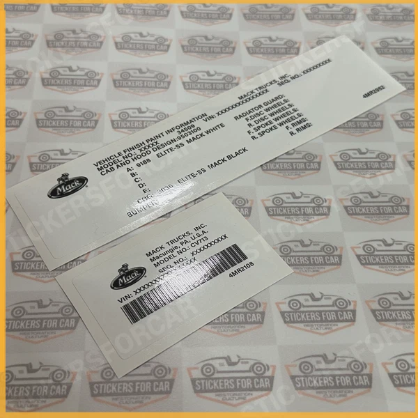 Pegatina Mack VIN calidad EE. UU. réplica vehículo 4MR2952, 4MR2108 Foto 1 de 1