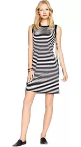 Kate Spade Cameo Back Black Cream Stripe Knit Sleeveless Shift Dress Size S - Picture 1 of 18