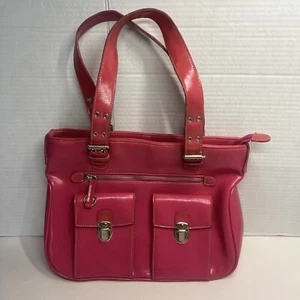 Barneys New York Pink Faux Patten Leather Purse Handbag ShoulderBag Y2K BLEMISH - Picture 1 of 18