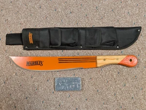 Marbles Scout Machete, MR12714, Orange Steel Blade & Natural Wood Outdoor 20.25" - Picture 1 of 12