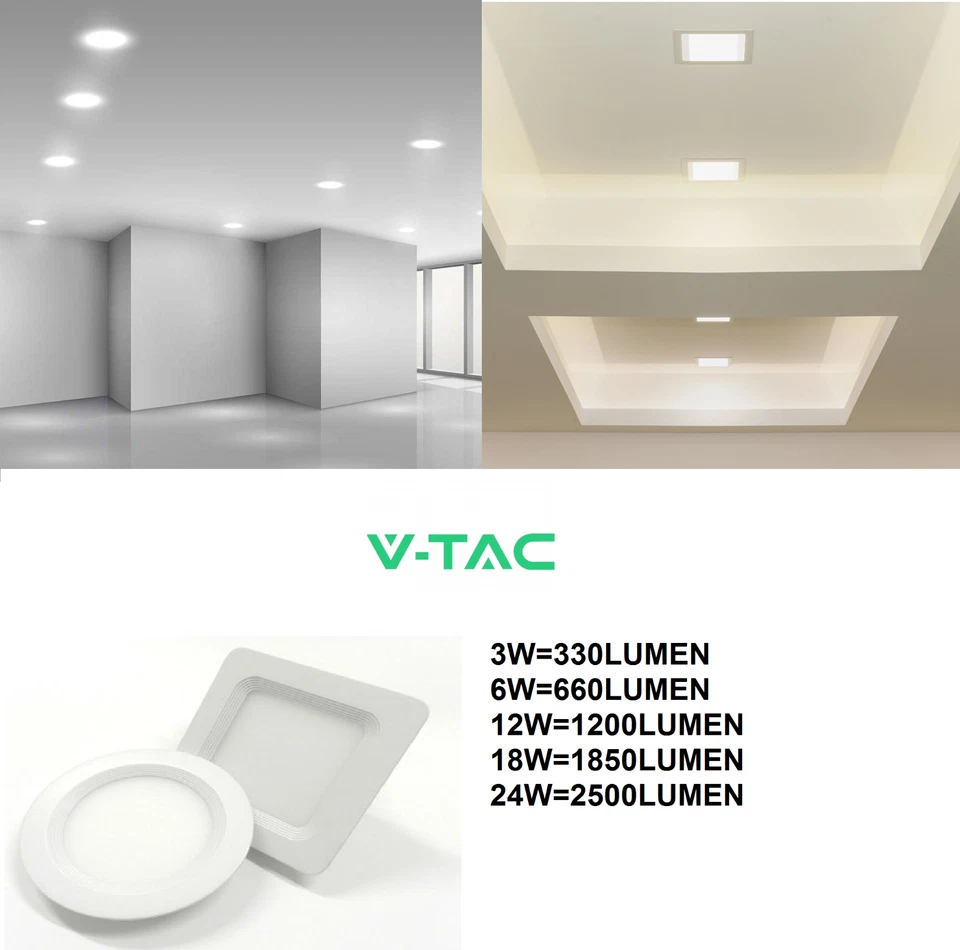 PANNELLO LED V-TAC FARETTO DA INCASSO DA 3W 6W 12W 18W QUADRATO TONDO ULTRA SLIM - Immagine 1 di 1