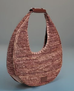 AUTH NWT $398 STAUD Large Moon Woven Raffia Top Handle Tote Bag-Mahogany ~NEW~ - Picture 1 of 17