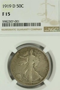 1919-D Walking Liberty Half Dollar : NGC F15 - Picture 1 of 4