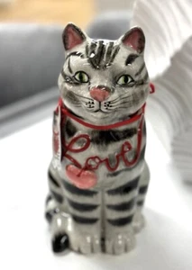 Blue Sky Clayworks Valentine LOVE CAT Black Gray Tabby Stripe 8.5” NWT - Picture 1 of 4