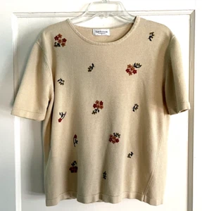 Women's Tops VanHeusen Beige Knit Floral Top with Embroidered Accents (F531G) - Picture 1 of 5