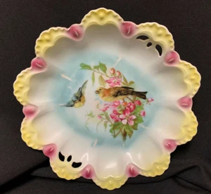 Two Bird Dish Bowl Vintage Colorful Germany Scalloped Edge - Picture 1 of 6