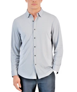 Camisa de rendimiento de manga larga teñida con hilo Alfani para hombre L gris - Imagen 1 de 1