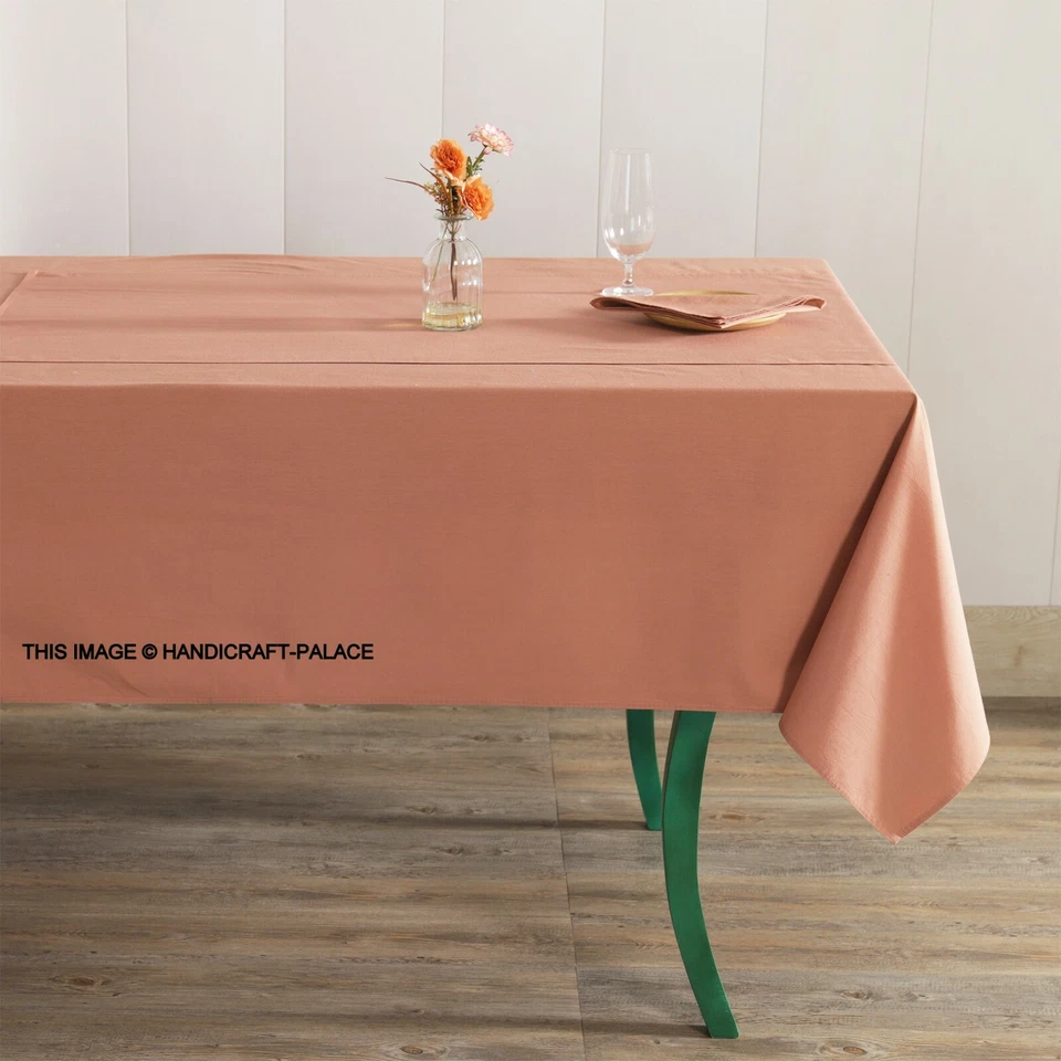 Solid Rose Gold Color Table Cover Kitchen Dining Table Decor Cotton Cloth Set - Image 1 of 4