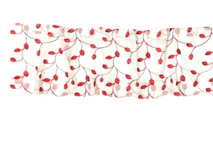 White & Red Applique Valance Sheer Short Curtain Shimmer Vine Leaf Pattern Print - Picture 1 of 4