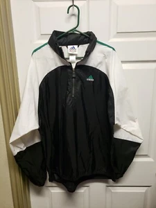 Adidas Men Nylon Windbreaker Size XL Black White Green Zipper Pullover - Picture 1 of 9