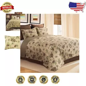 Woodland Retreat King Quilt Set with 2 Shams - Rustic Nature-Inspired Design - Picture 1 of 4