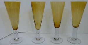4 La Mediterranea Amber Glass Hand Made Spain 9 in Hand Blown Beer Flutes - Picture 1 of 4