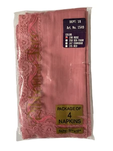 Vtg Set of 4 Ribbons & Lace Pink Rose Mauve Napkins 17"X17" Montgomery Ward NOS - Picture 1 of 3