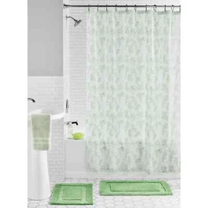 Mainstays 15-PC Cortina de Ducha 70" x 72" y Juego de Alfombras Hojas Verdes Estampado Poliéster - Imagen 1 de 5