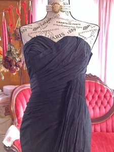 1950s Black Lush Silk Chiffon Formal Wiggle Pencil Dress ~ Sz S/M - Picture 1 of 8