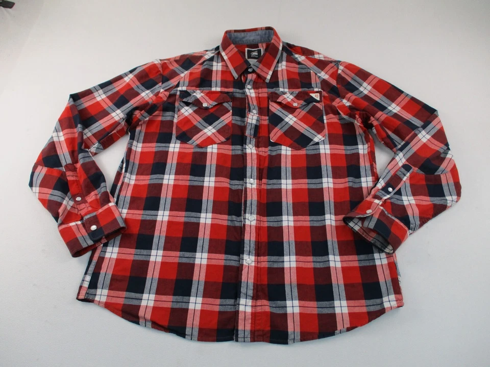 Camisa G Star Raw Arizona Elijah Para Hombres XL Roja A Cuadros Abotonada Perla A Presión Cremallera Completa Foto 1 de 4