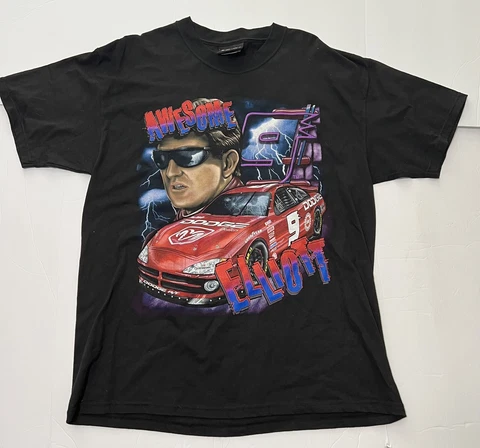 Vtg 2001 Awesome Bill Elliott #9 Lightning Double Sided T-Shirt NASCAR Sz Large Cover